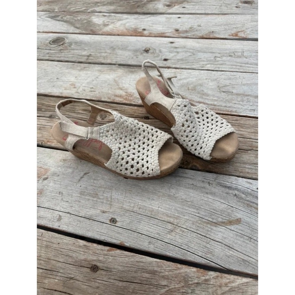 jellypop cream woven macrame cork wedge sandals size 4